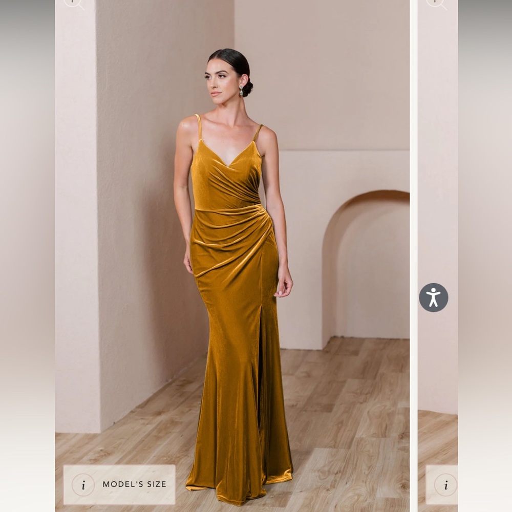 Revelry - Rory velvet dress - mustard - size 4 petite - bridesmaid dress